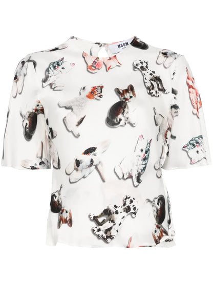 Dog-Print Blouse