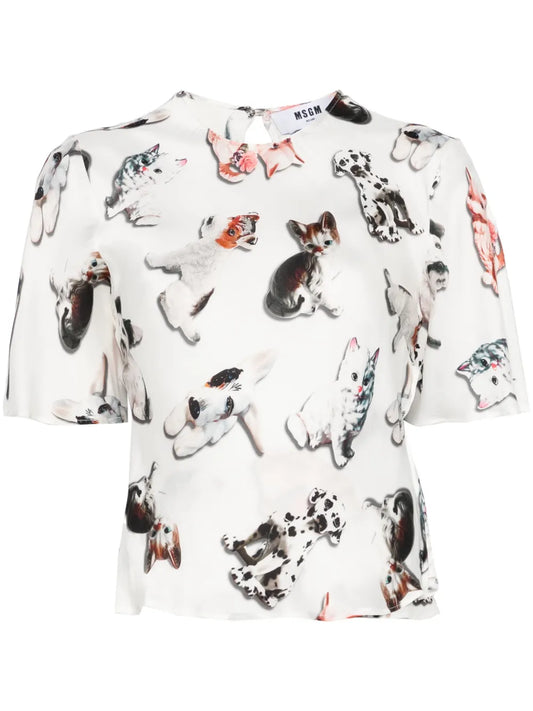 Dog-Print Blouse