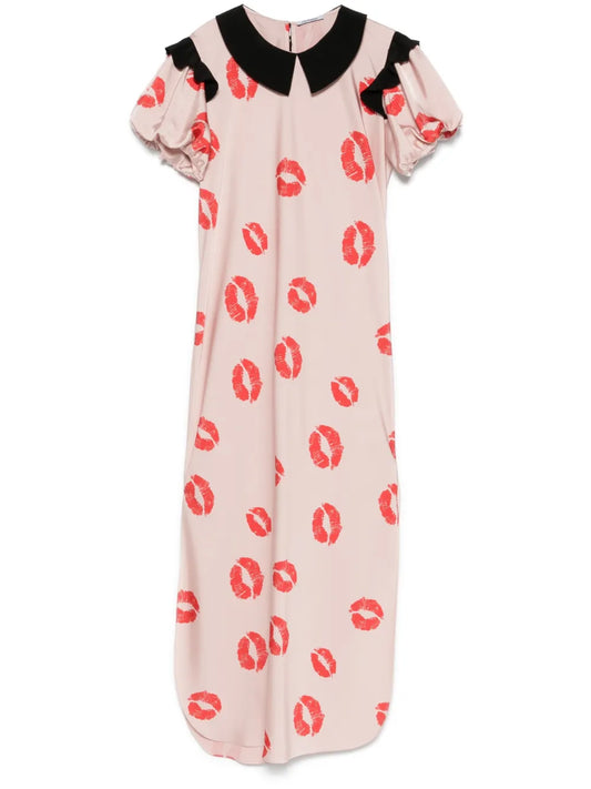 Kiss-Print Midi Dress