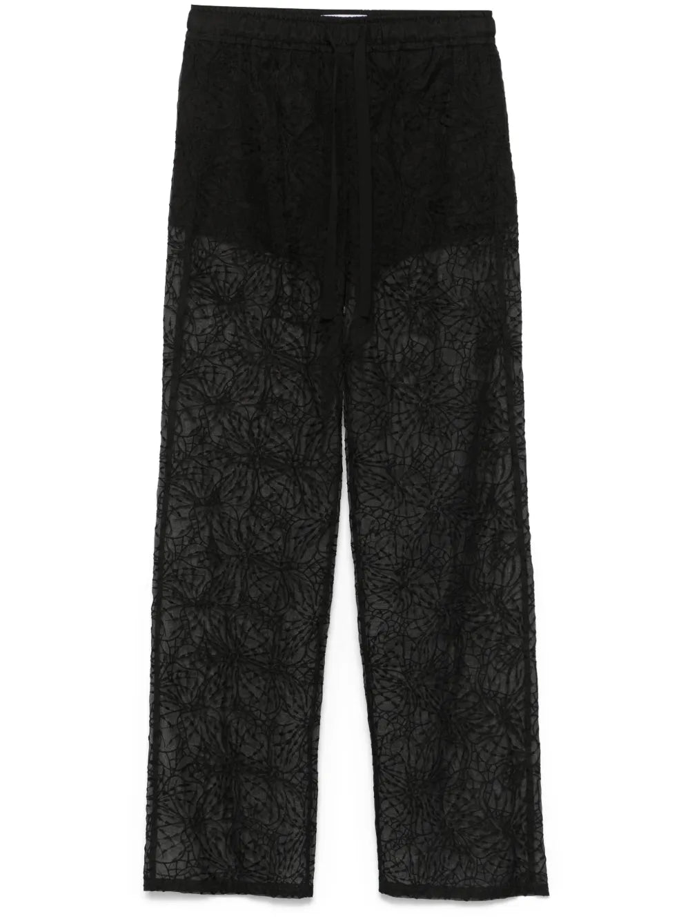 Floral-Embroidered Organza Trousers