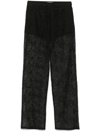 Floral-Embroidered Organza Trousers