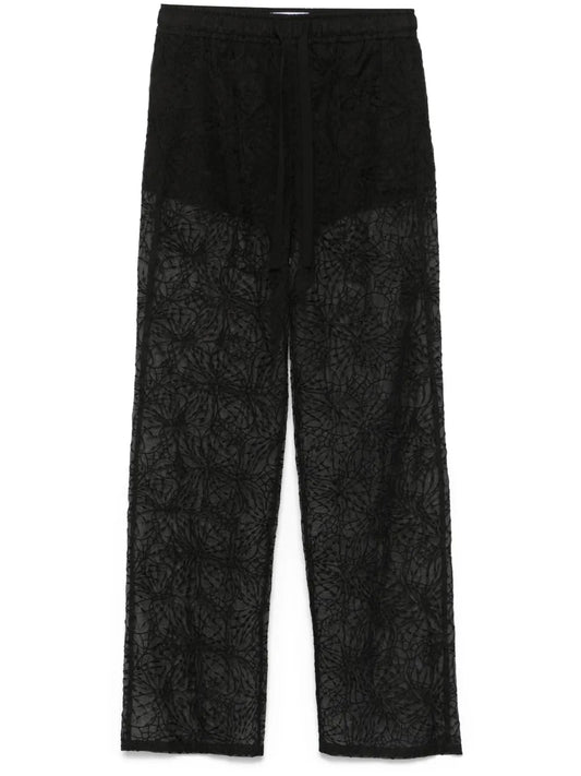 Floral-Embroidered Organza Trousers