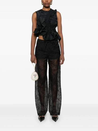 Floral-Embroidered Organza Trousers