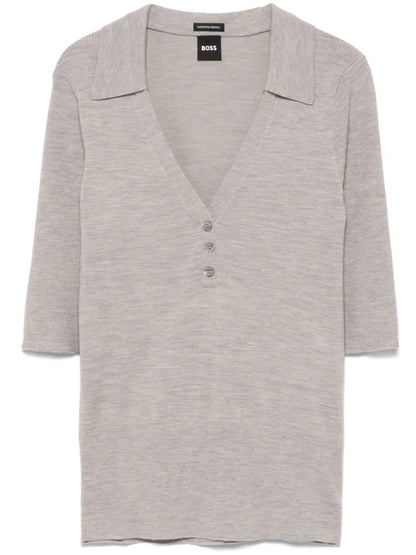 Fine-Knit Polo Top
