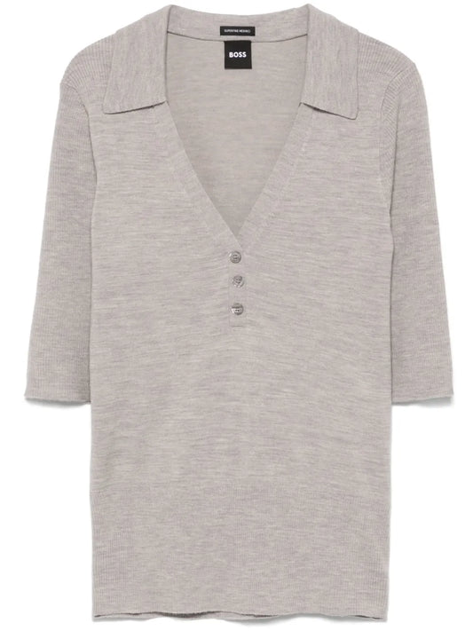 Fine-Knit Polo Top