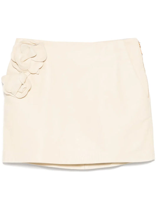 Flowers Leather Mini Skirt