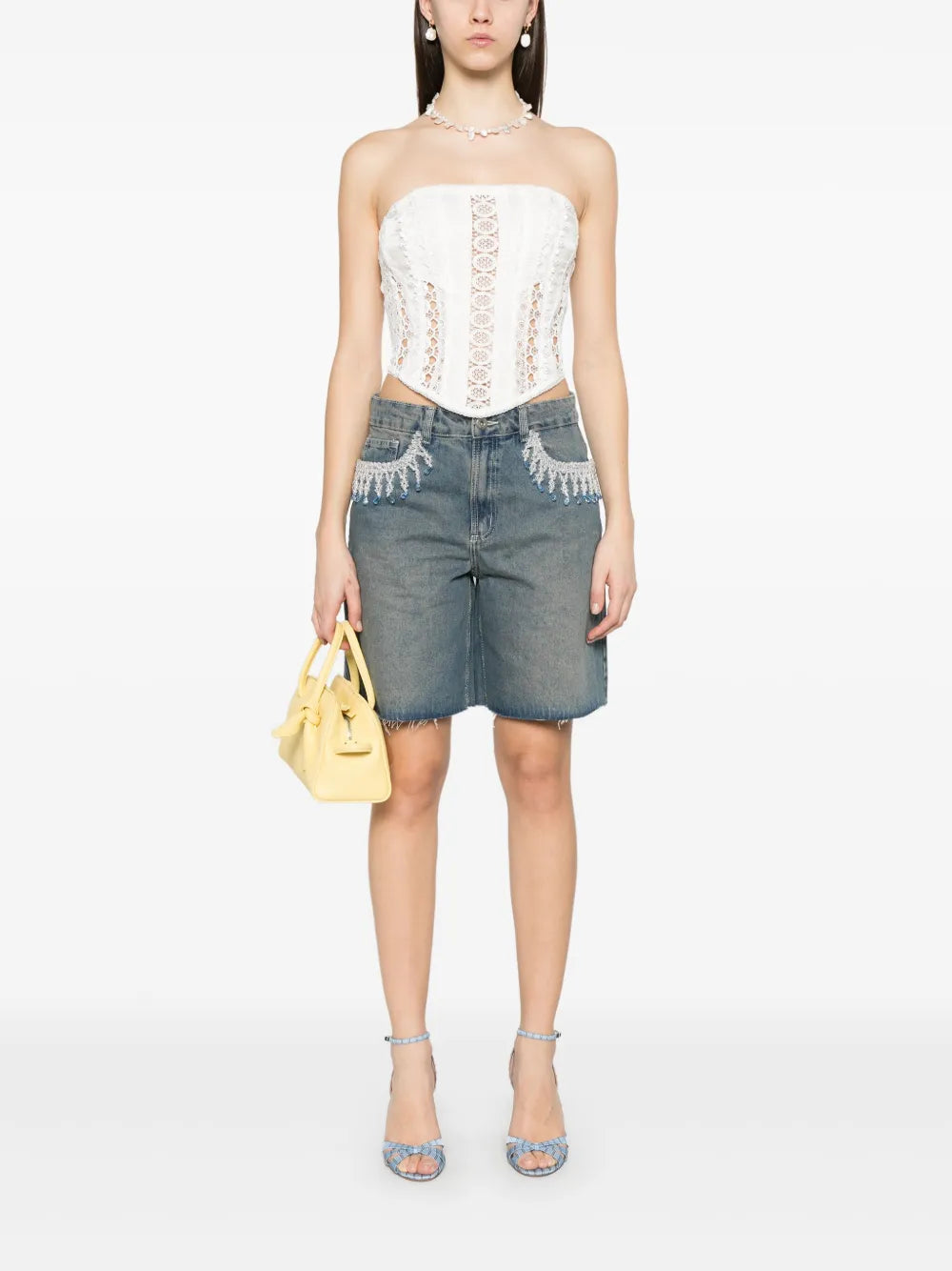 Bead-Detail Denim Shorts