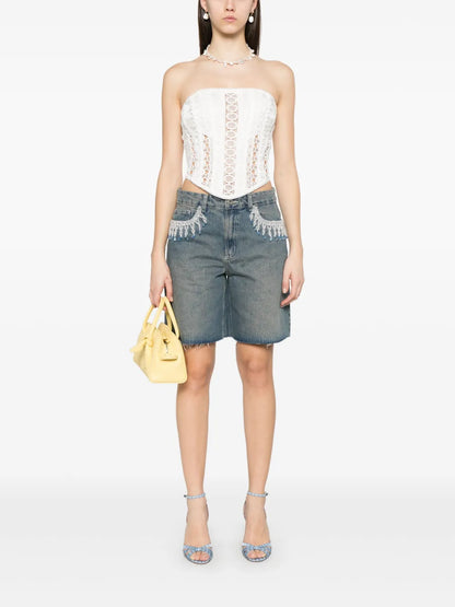 Bead-Detail Denim Shorts