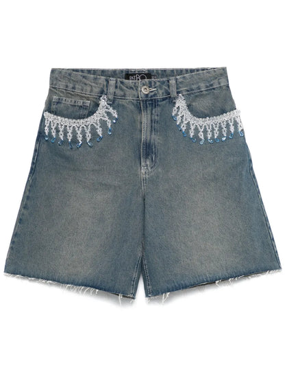 Bead-Detail Denim Shorts