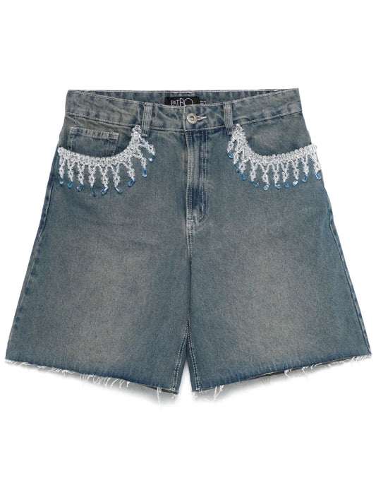 Bead-Detail Denim Shorts