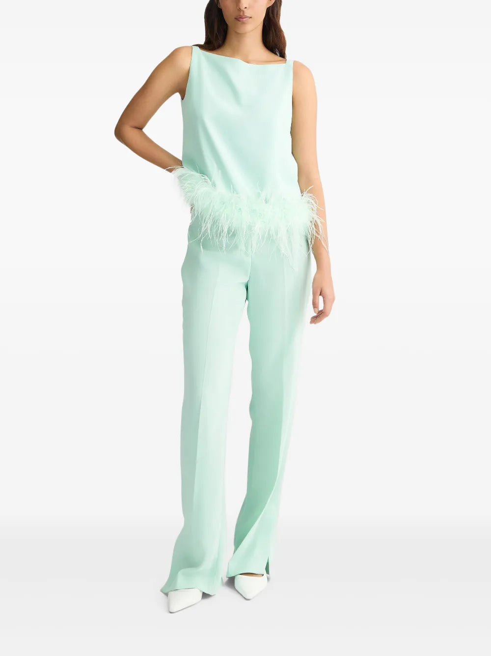 Feather-Trim Blouse