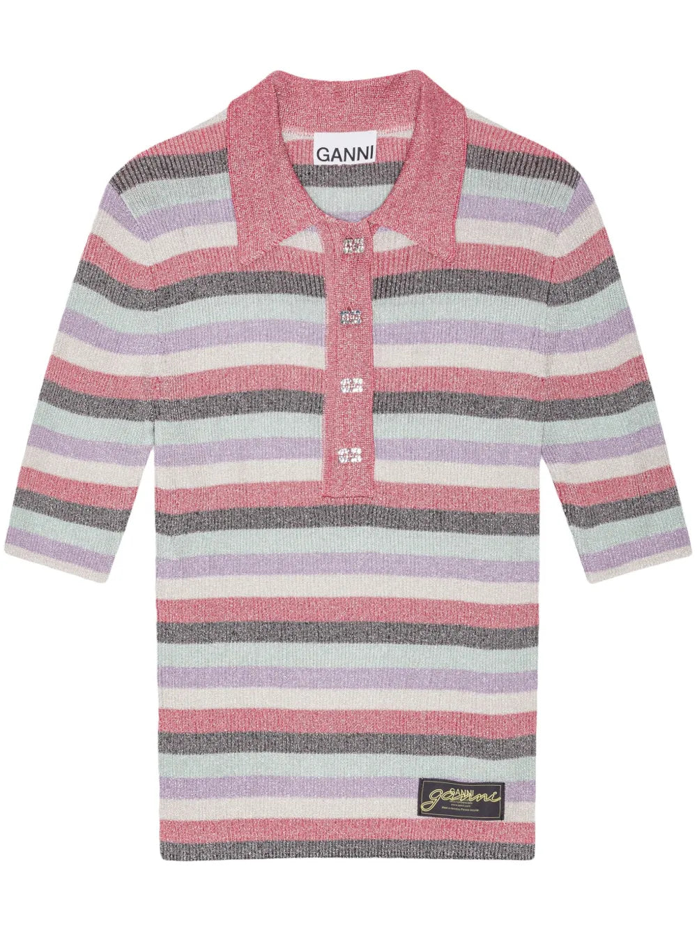 Striped Lurex-Knit Polo Shirt