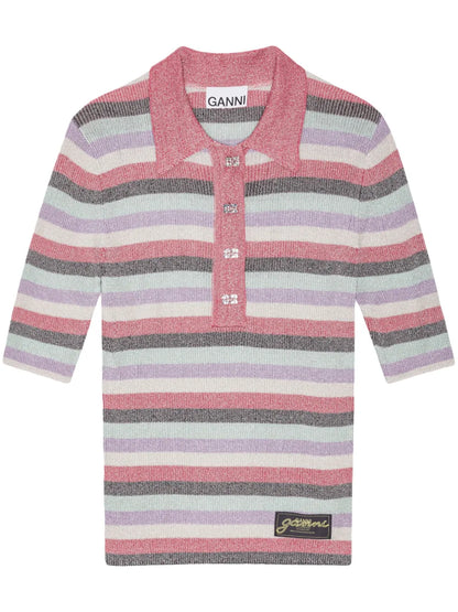 Striped Lurex-Knit Polo Shirt
