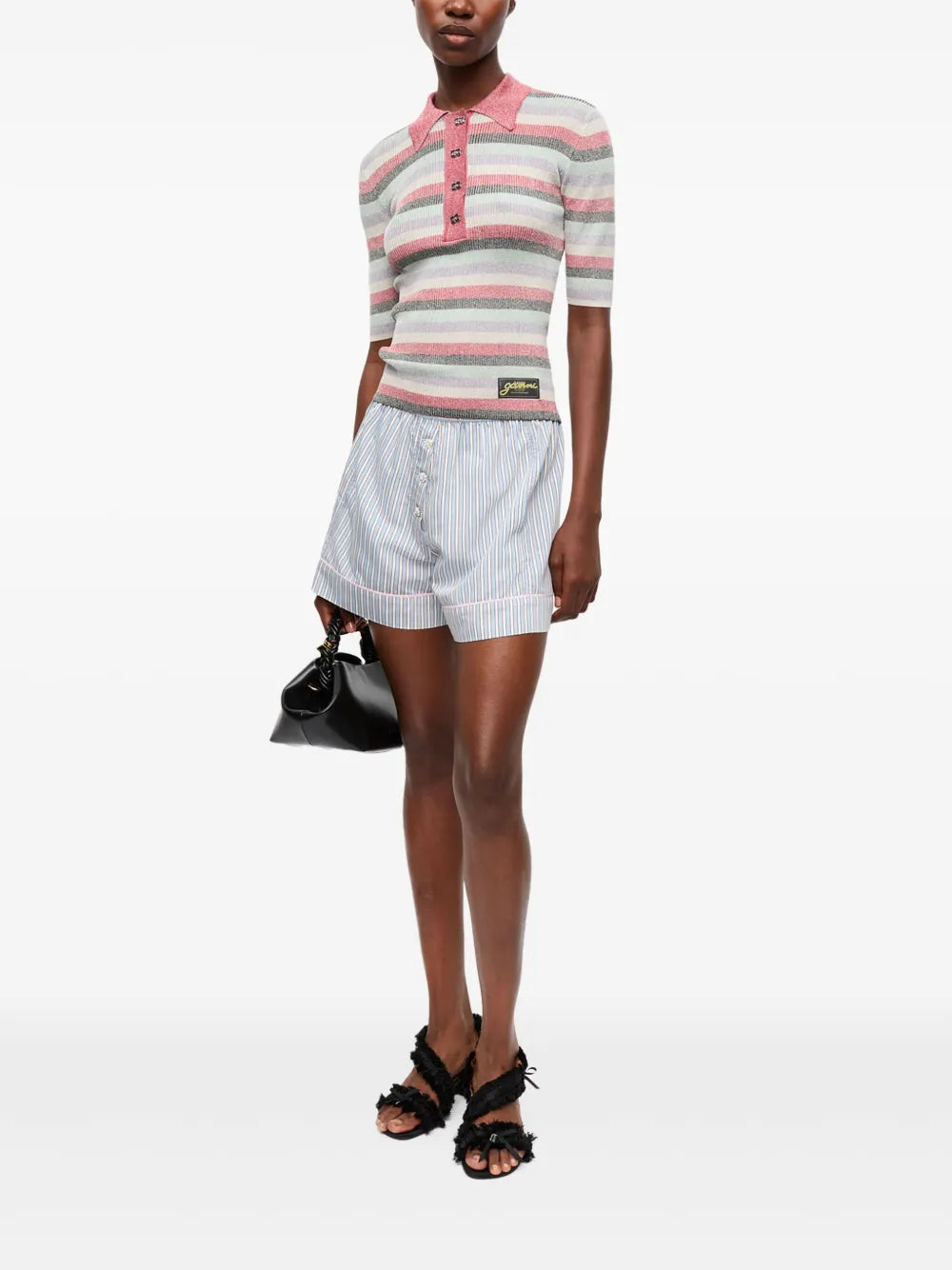 Striped Lurex-Knit Polo Shirt