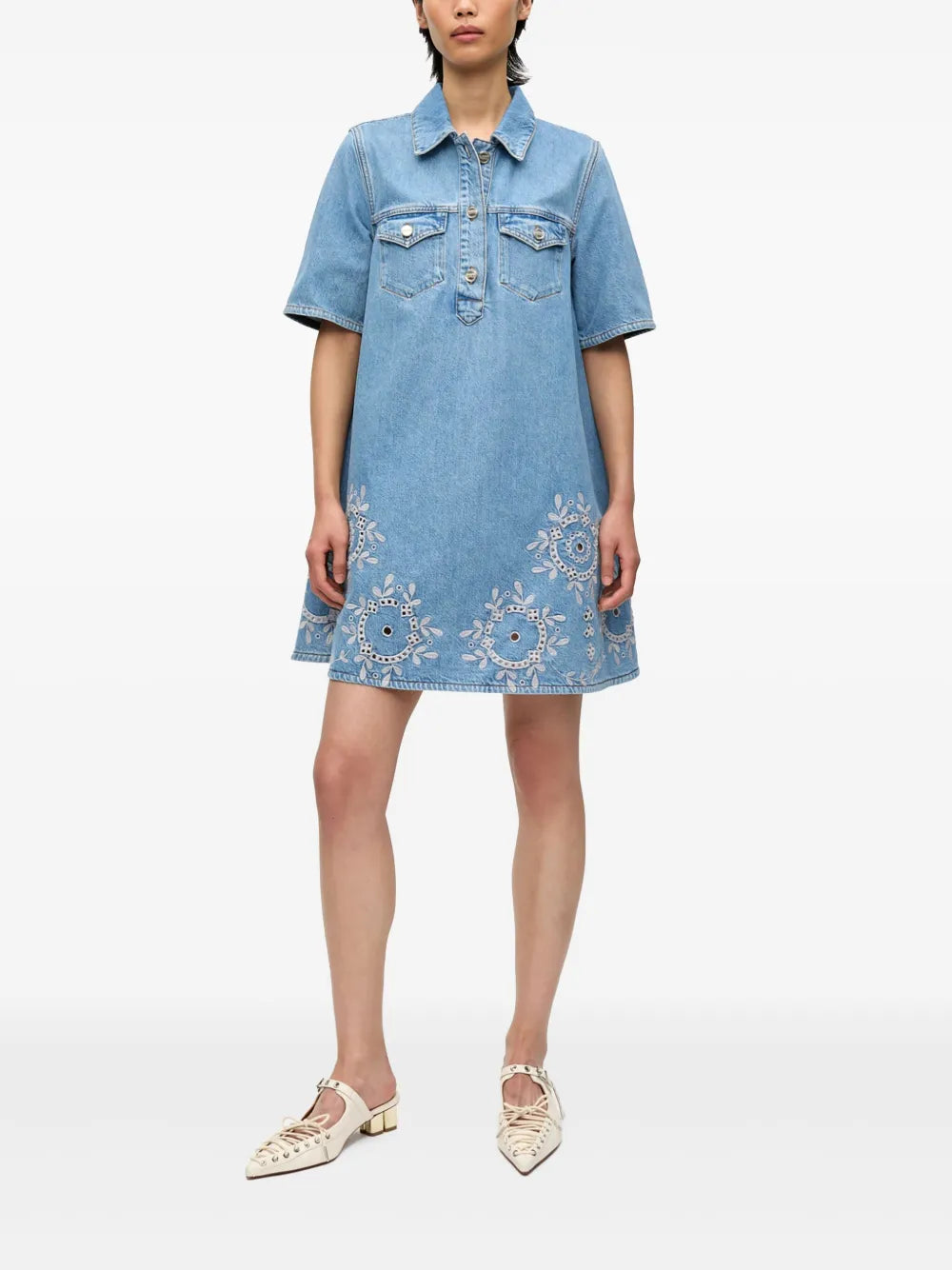 Embroidered Denim Dress