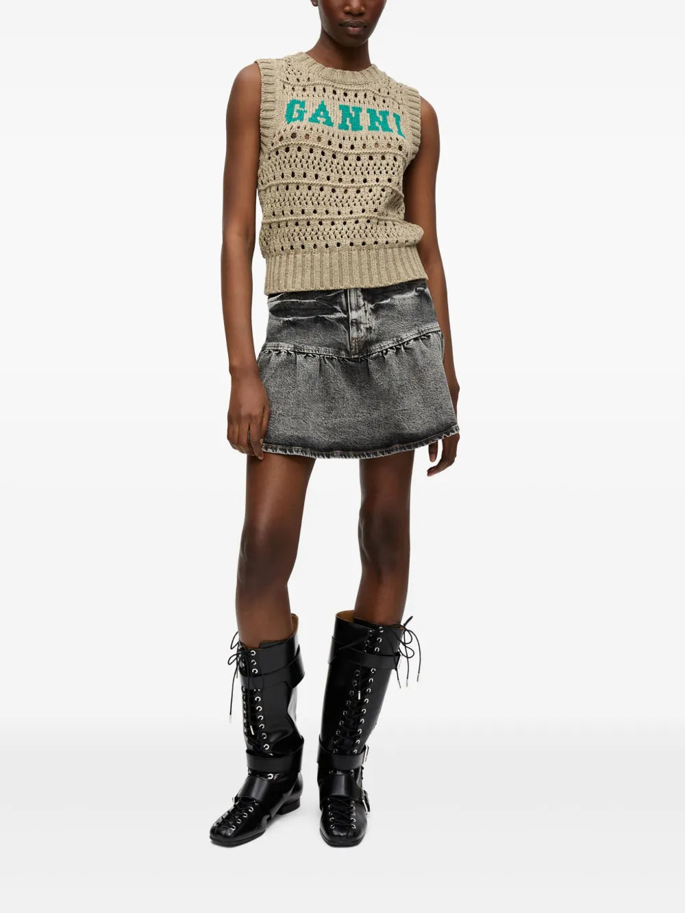 Whiskering-Effect Mini Skirt