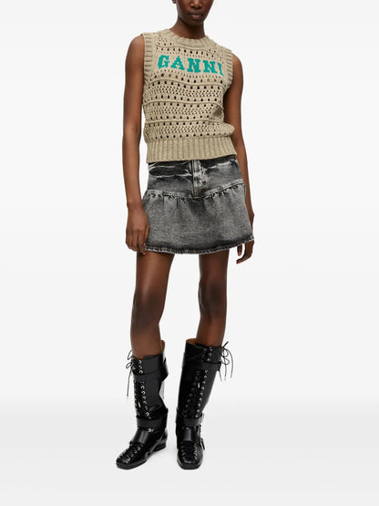 Whiskering-Effect Mini Skirt