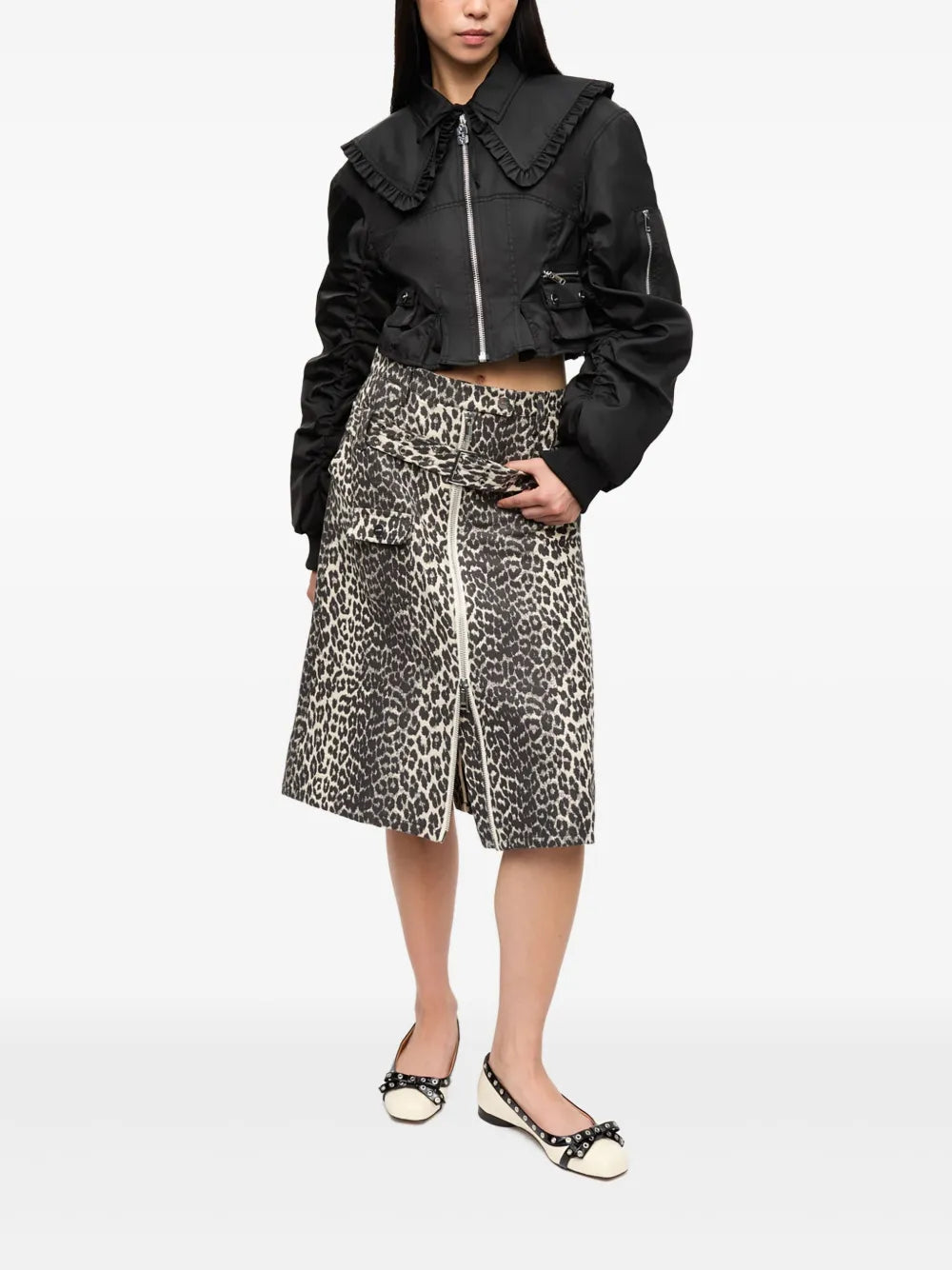 Ruffle-Collar Bomber Jacket