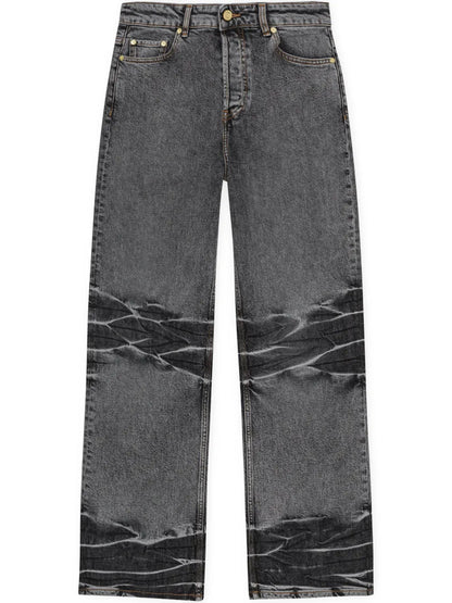 Whiskering-Effect Wide-Leg Jeans