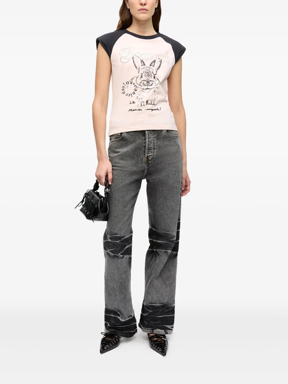 Whiskering-Effect Wide-Leg Jeans