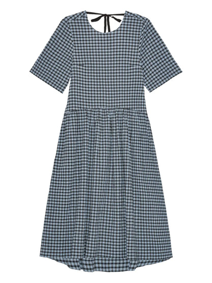 Checked Seersucker Midi Dress