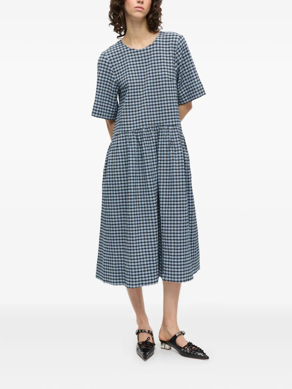 Checked Seersucker Midi Dress
