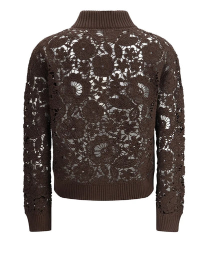 Crochet-Knit Bomber Jacket