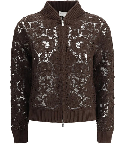 Crochet-Knit Bomber Jacket