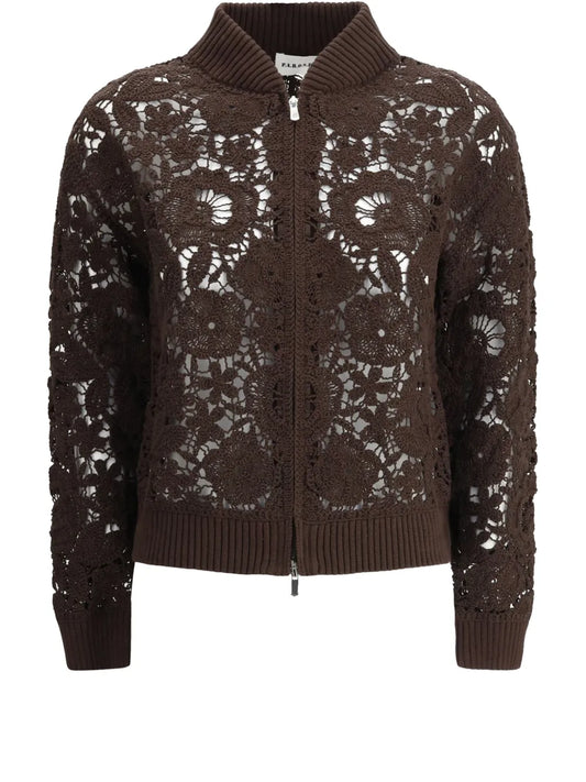 Crochet-Knit Bomber Jacket