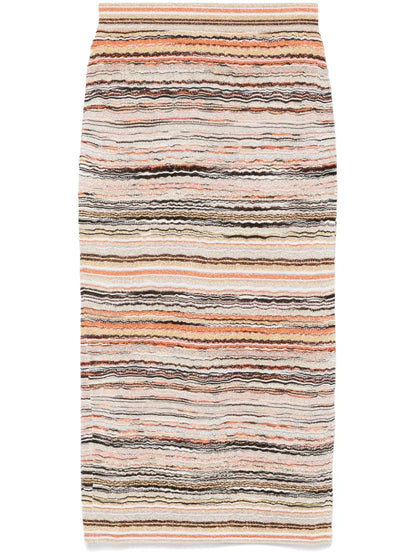 Wave-Pattern Lamé Midi Skirt