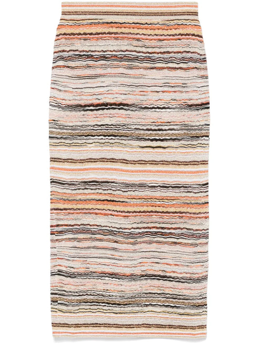 Wave-Pattern Lamé Midi Skirt