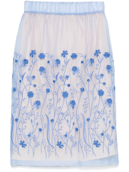 Floral-Embroidery Midi Skirt