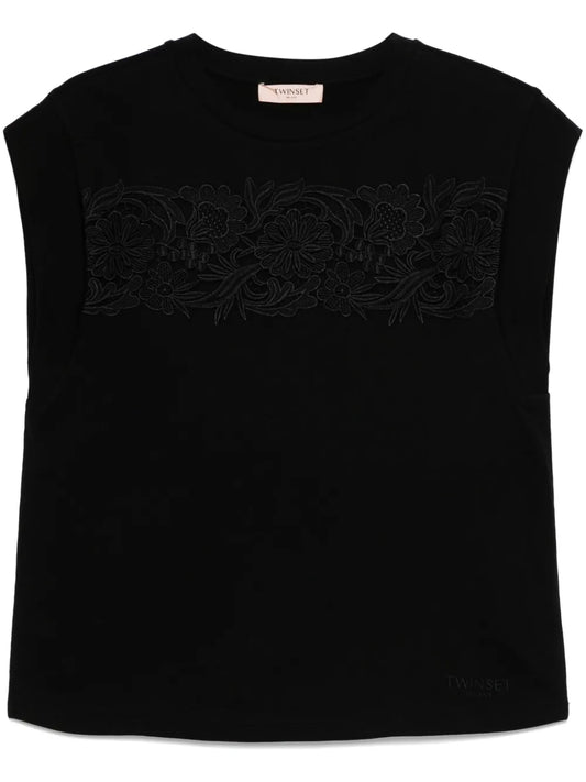 Floral-Appliqué T-Shirt