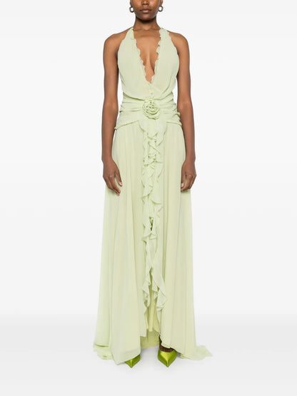 Floral-Appliqué Maxi Dress
