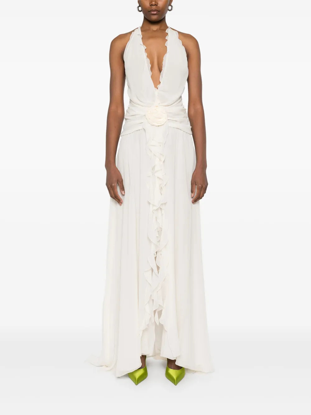 Ruffled Rose-Detail Maxi Dress