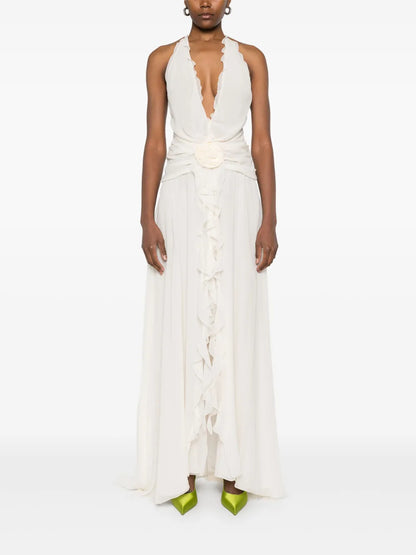 Ruffled Rose-Detail Maxi Dress