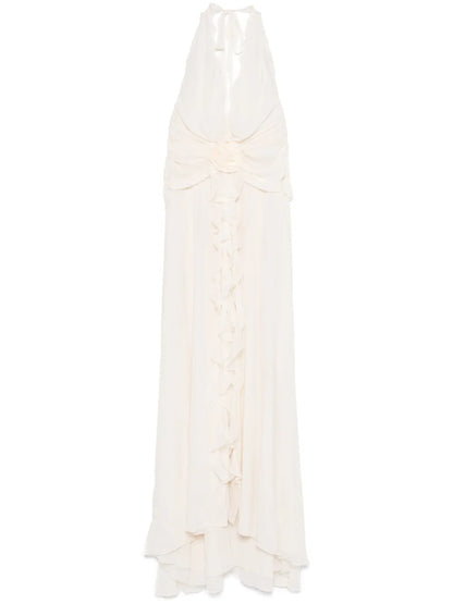Ruffled Rose-Detail Maxi Dress