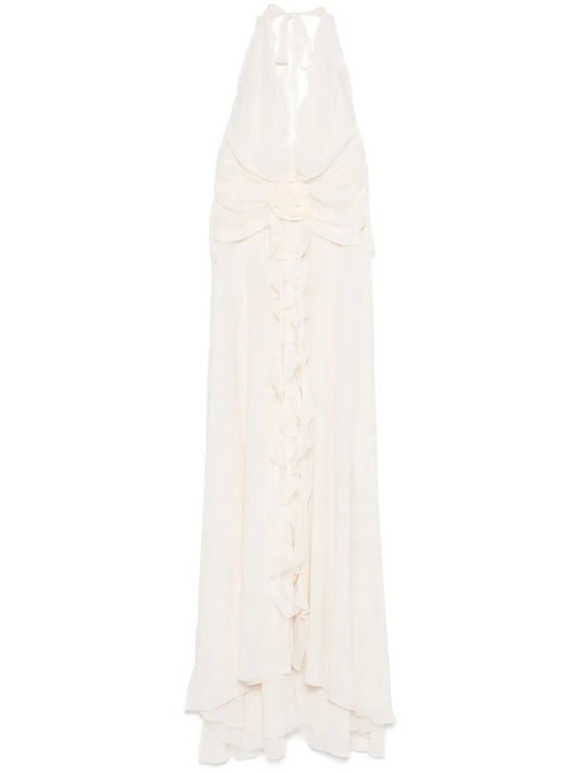 Ruffled Rose-Detail Maxi Dress