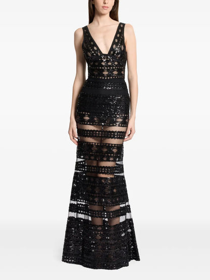 Lace-Trimmed Tulle Maxi Dress