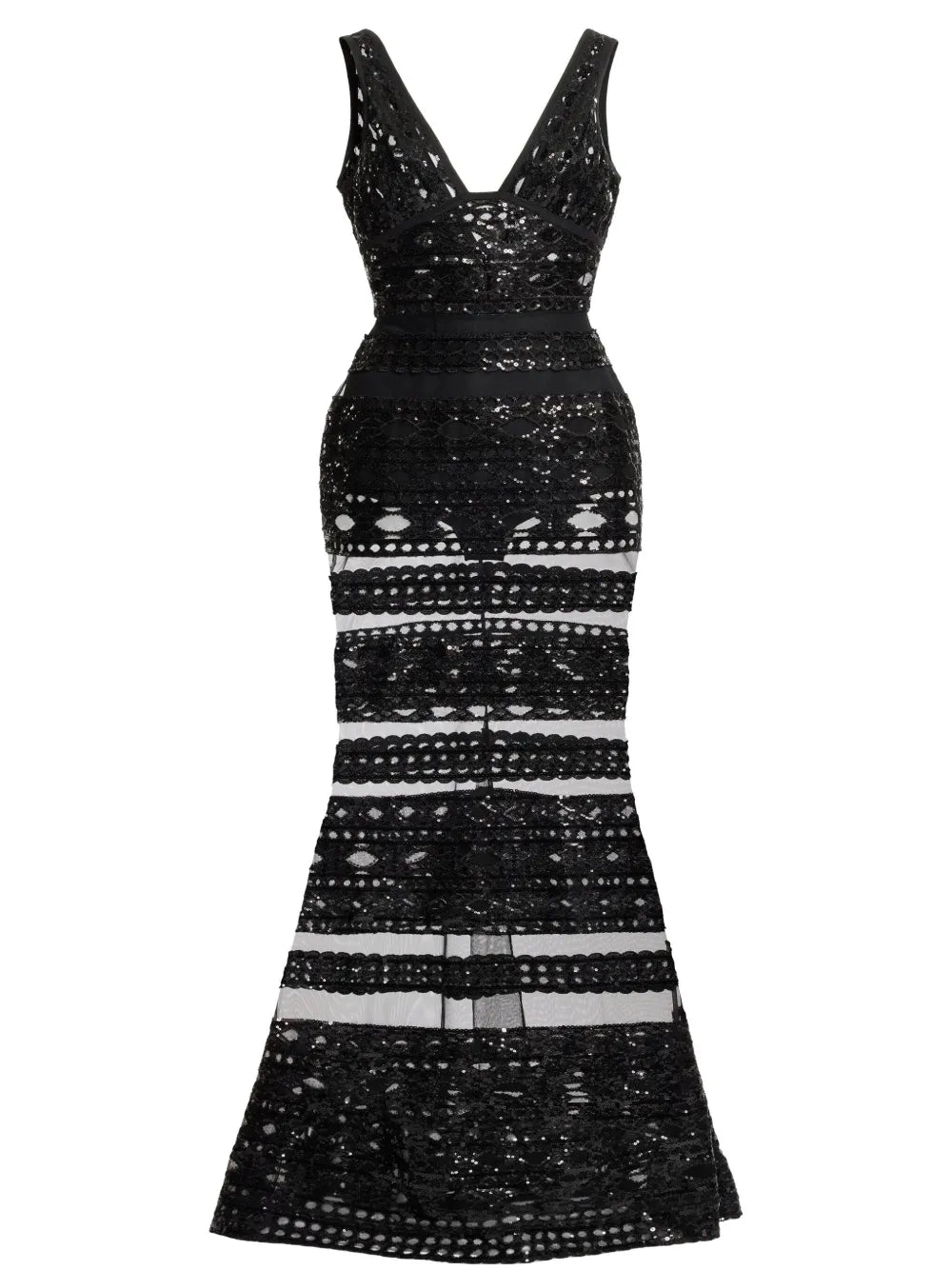Lace-Trimmed Tulle Maxi Dress