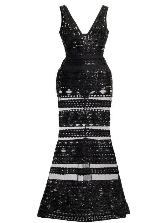 Lace-Trimmed Tulle Maxi Dress