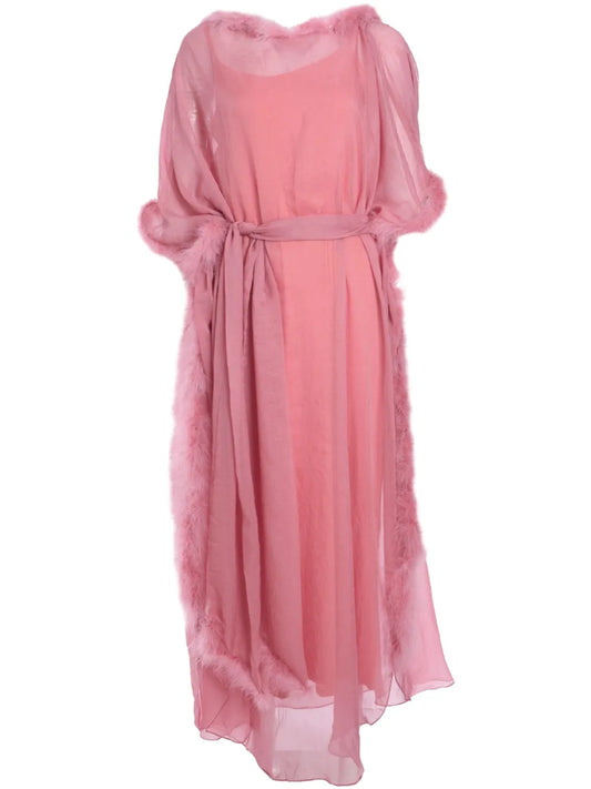 Feather-Trim Maxi Dress