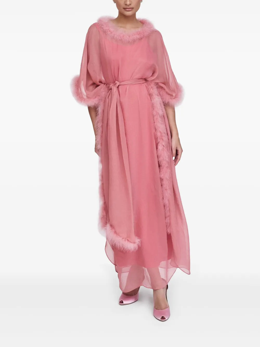 Feather-Trim Maxi Dress