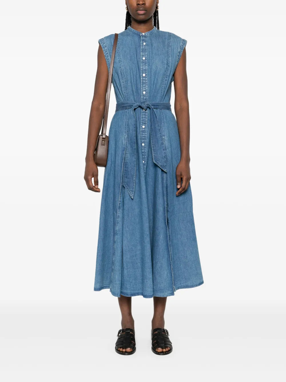 Belted Denim Midi Dress