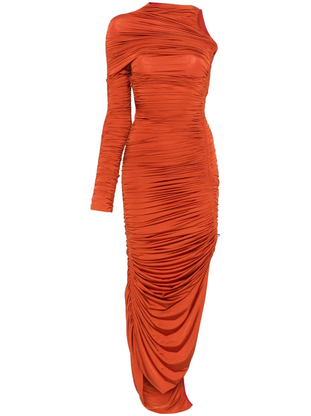 Asymmetrical Ruched Midi Dress