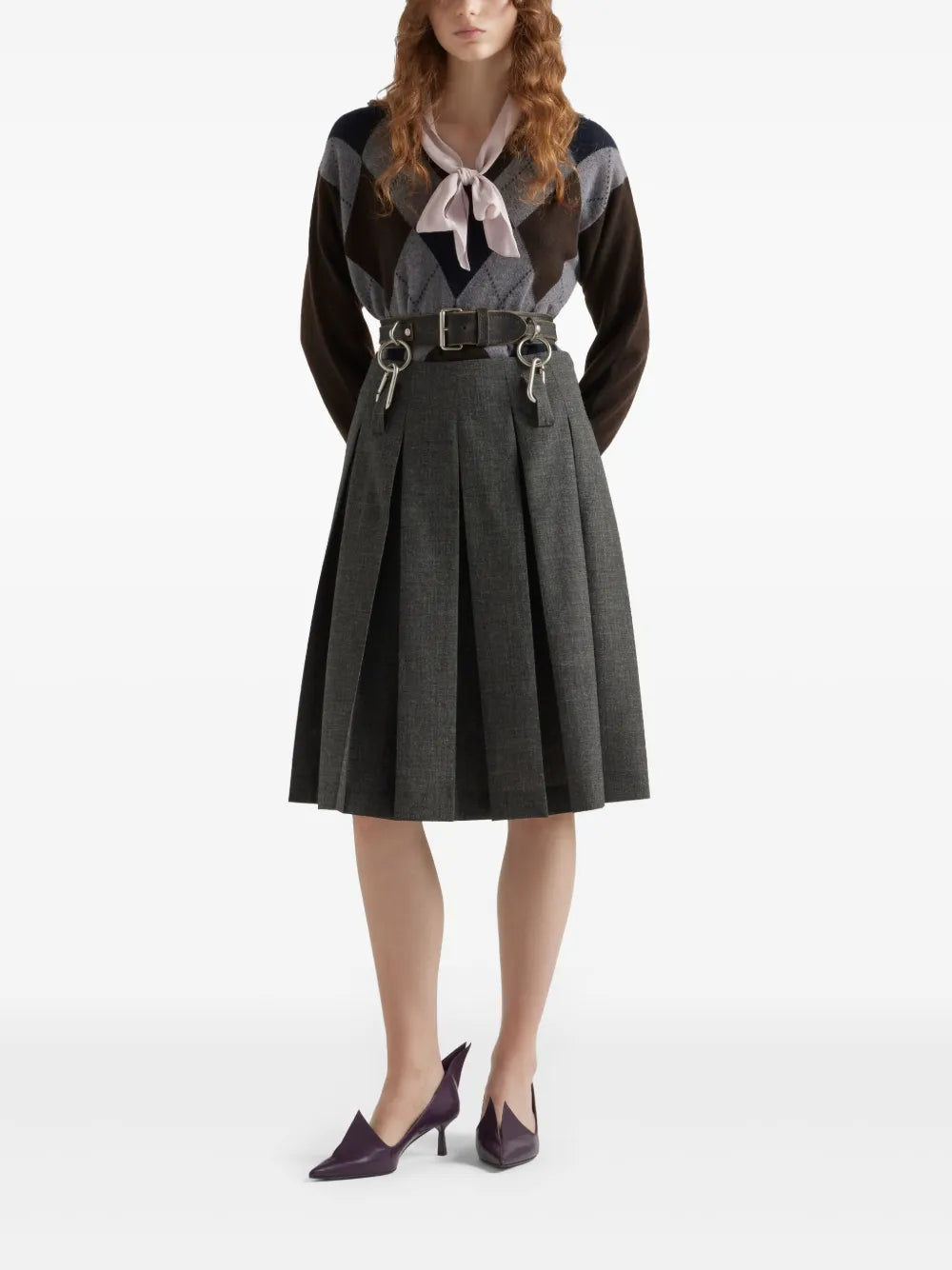 Belted Pleated Midi Skirt