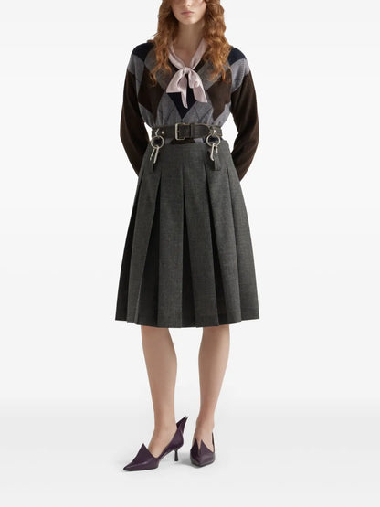 Belted Pleated Midi Skirt