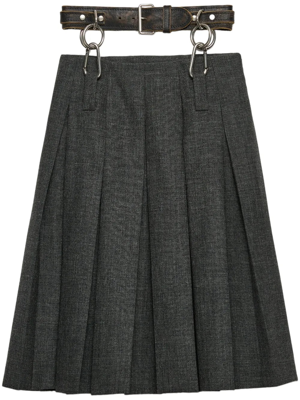 Belted Pleated Midi Skirt