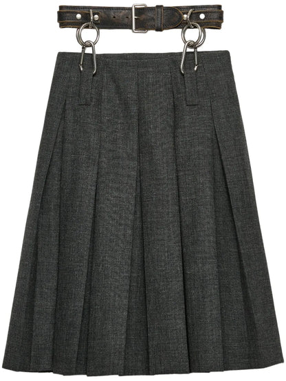 Belted Pleated Midi Skirt