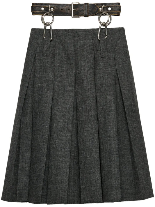 Belted Pleated Midi Skirt